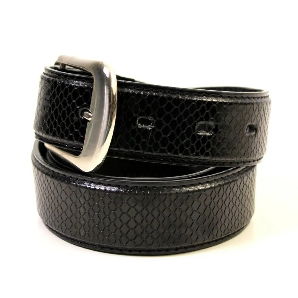SNAKE EMBOSSED BLACK GENUINE LEATHER 1 1/4